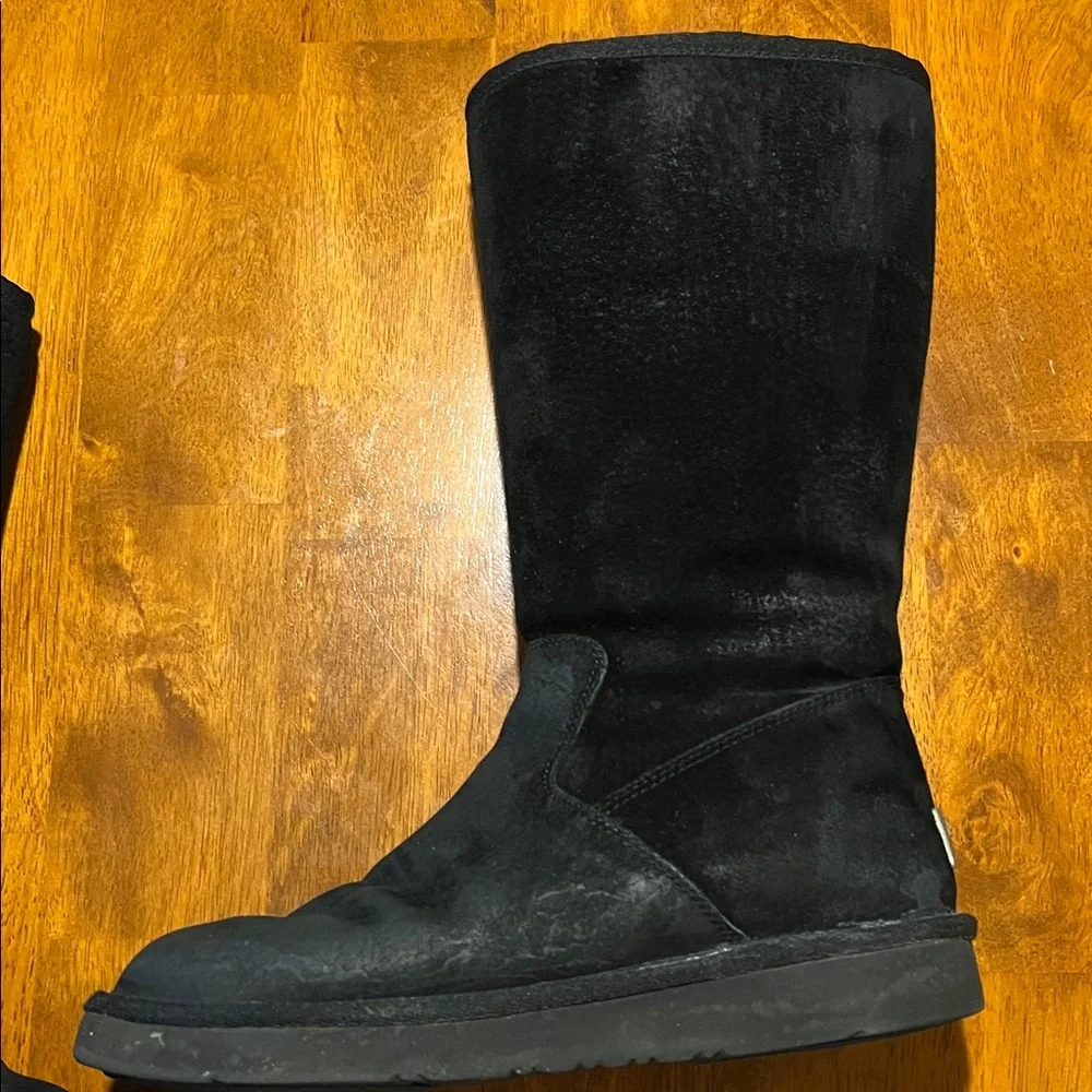 UGG Classic Tall Black Suede Boots with Metal Logo US Women's Size 7 - Picture 12 of 16